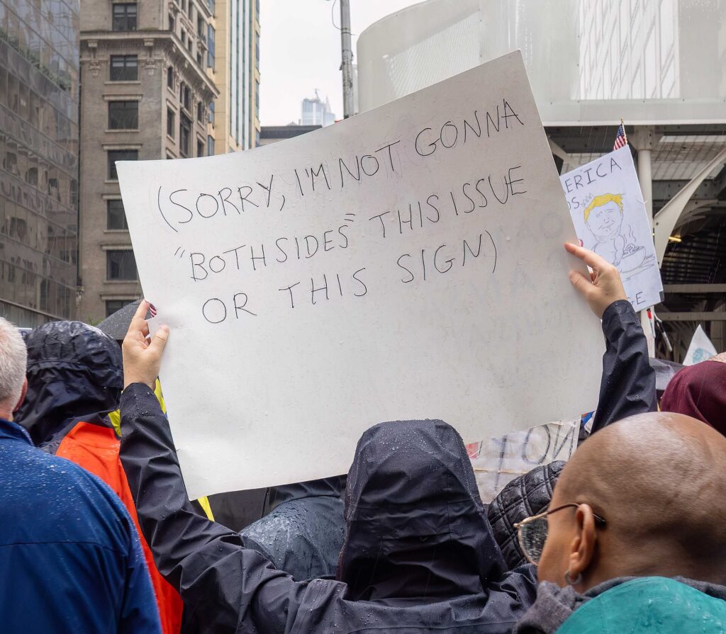Protest sign at a No Kings march in New York