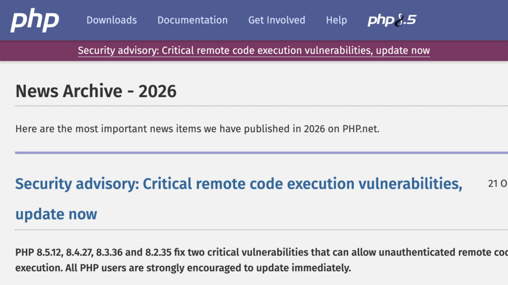 PHPに重大脆弱性 今すぐ更新を