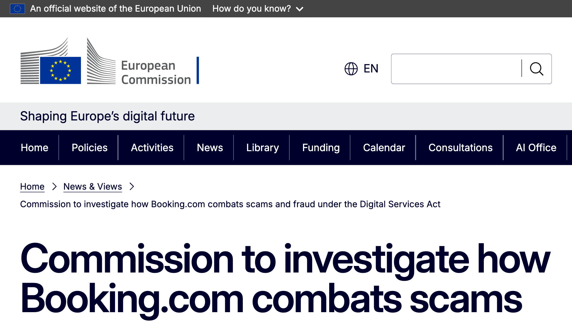 EU opent onderzoek naar Booking.com